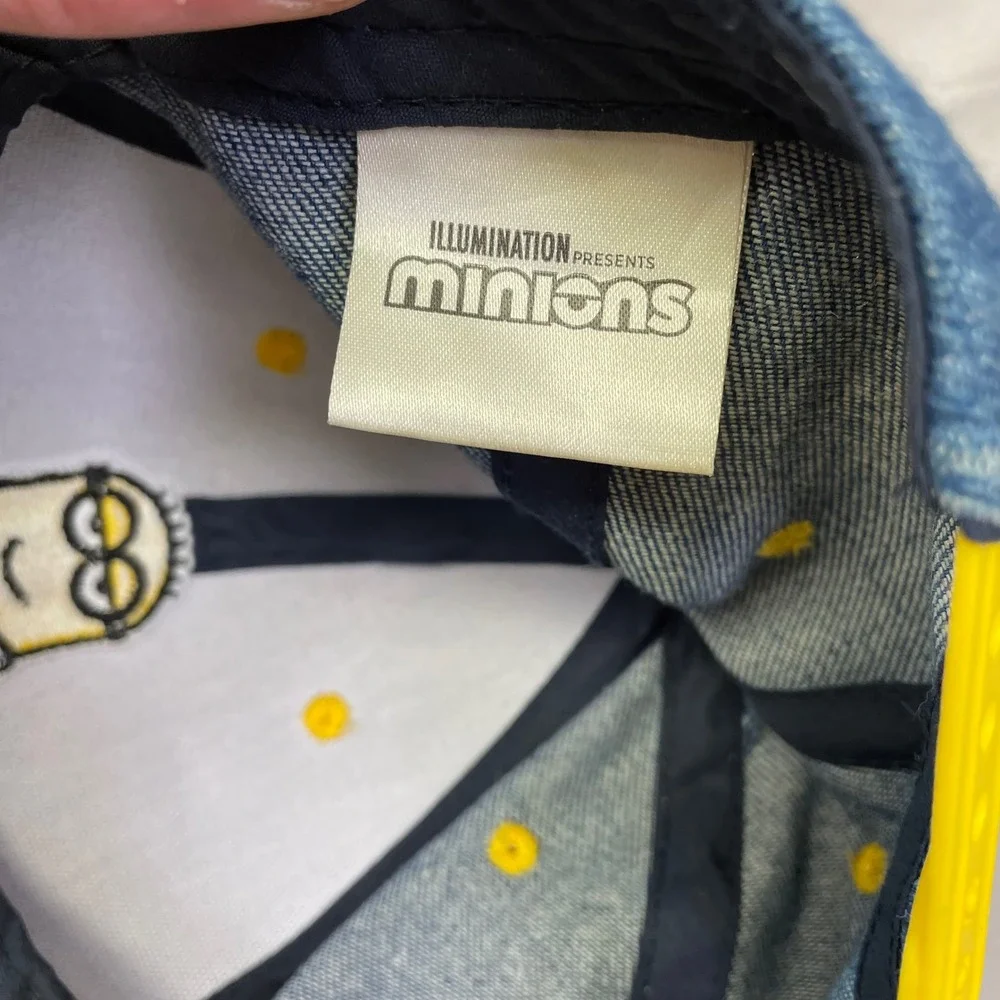 Minions Despicable Me Blue Denim Snapback Hat Kids Kevin Character Yellow Brim‎